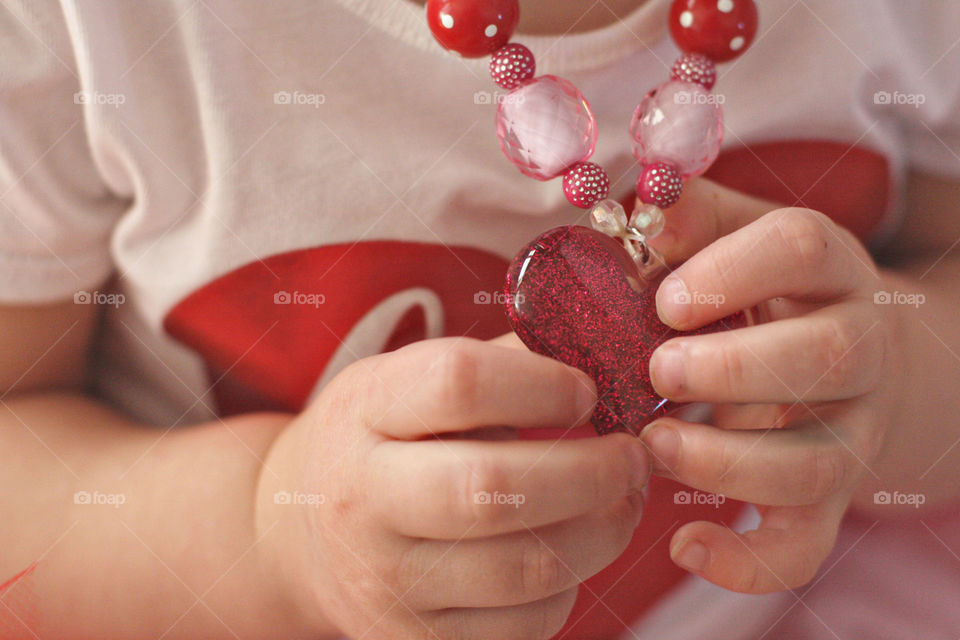 Red heart necklace with white polka dots