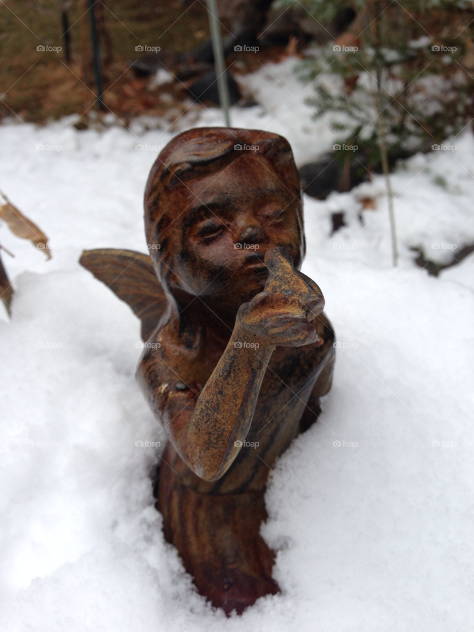 winter garden statue snow by melody