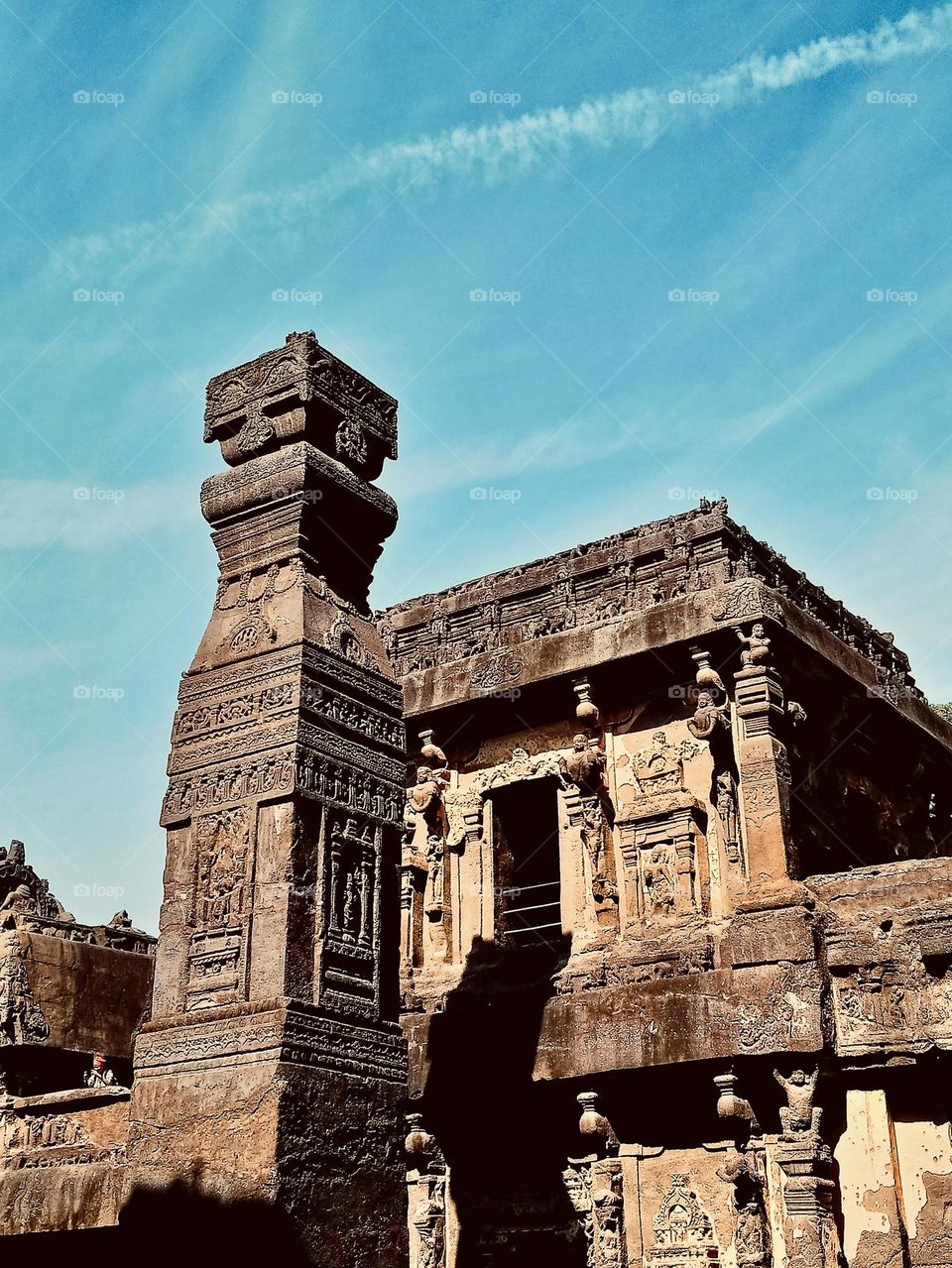 Stone - carved pillar - architecture - Ellora 