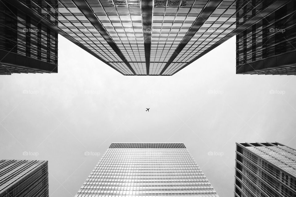 Manhattan skyline. Lookup from the streets of Manhattan