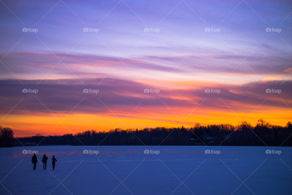 snow winter people sunset by delvec