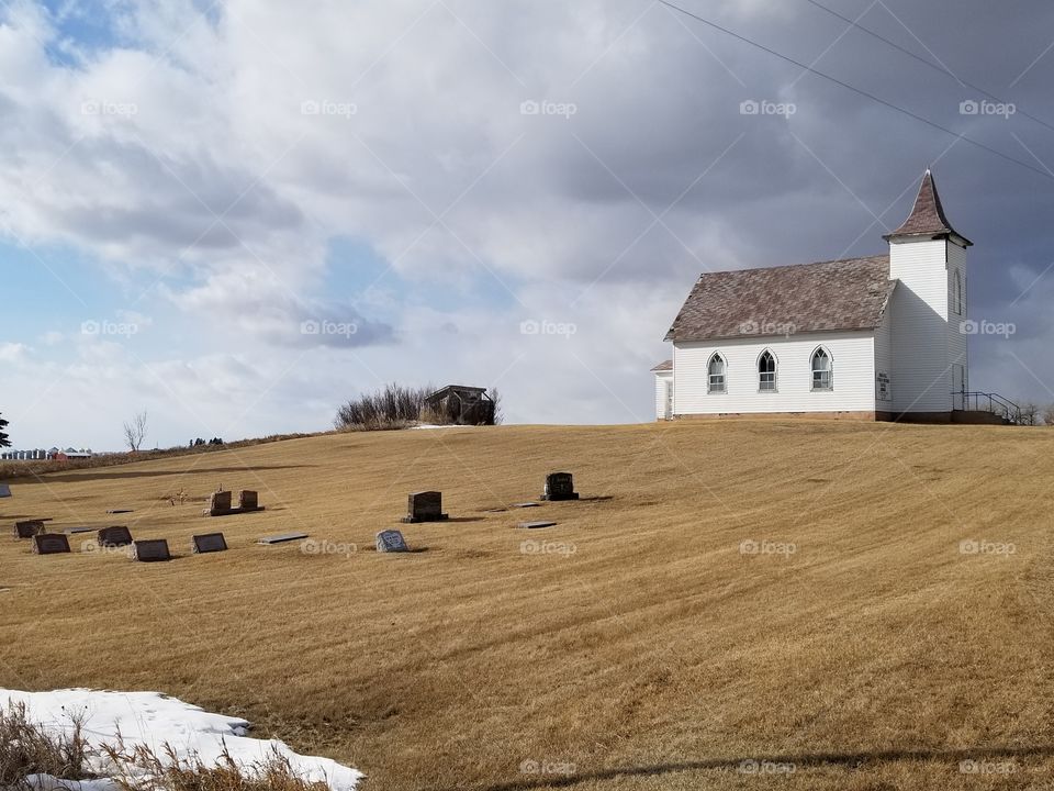 Abandoned church and tiny graveyard