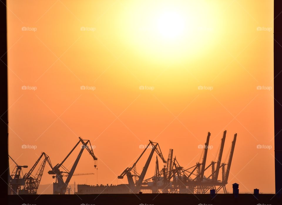 Sunset, Industry, Crane, Logistics, Shipment
