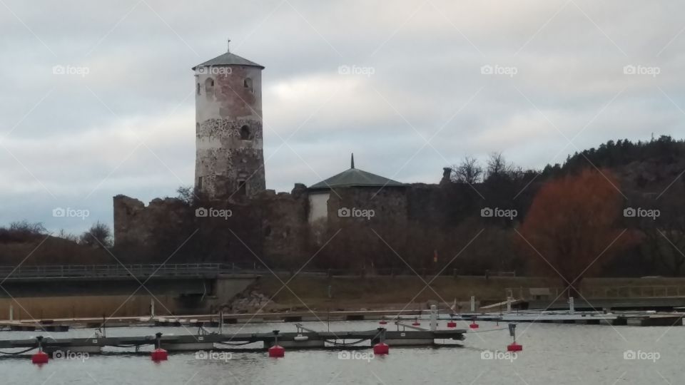 View over Stegeborg castle ruin, Söderköping, Baltic sea, Sweden