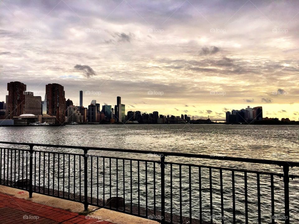 East river. Morning run along the east river NYC