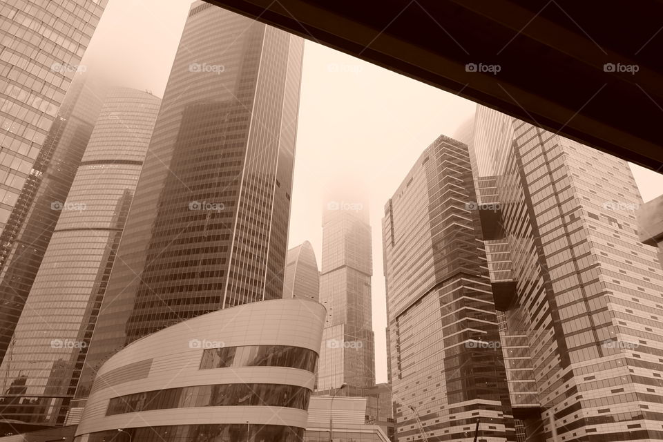 Skyscrapers in the fog