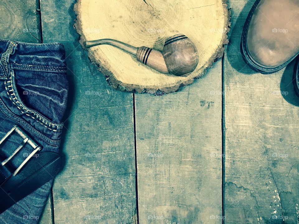 Old clothes on the wooden background 