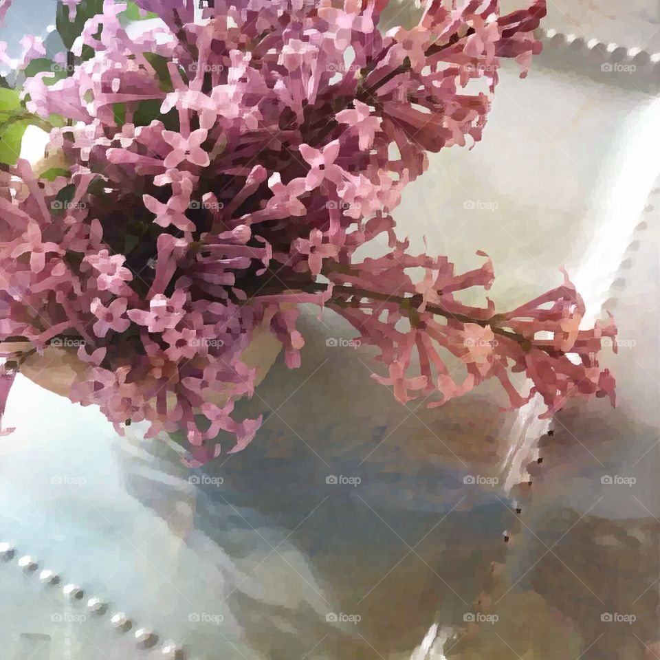 Lilacs on plate still life