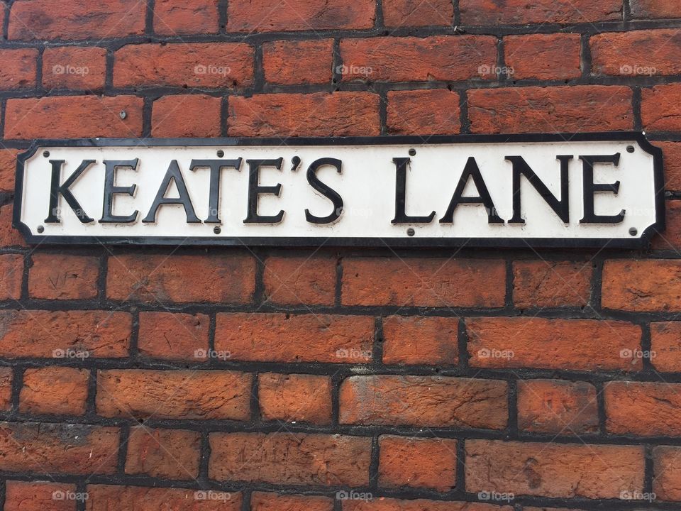 English road sign Keates Lane Eton