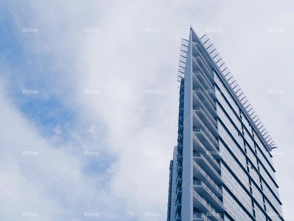 residential building on the background of a beautiful sky