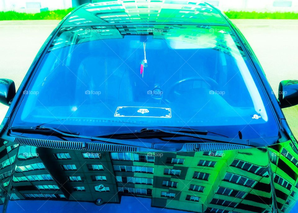Car, windshield, reflection