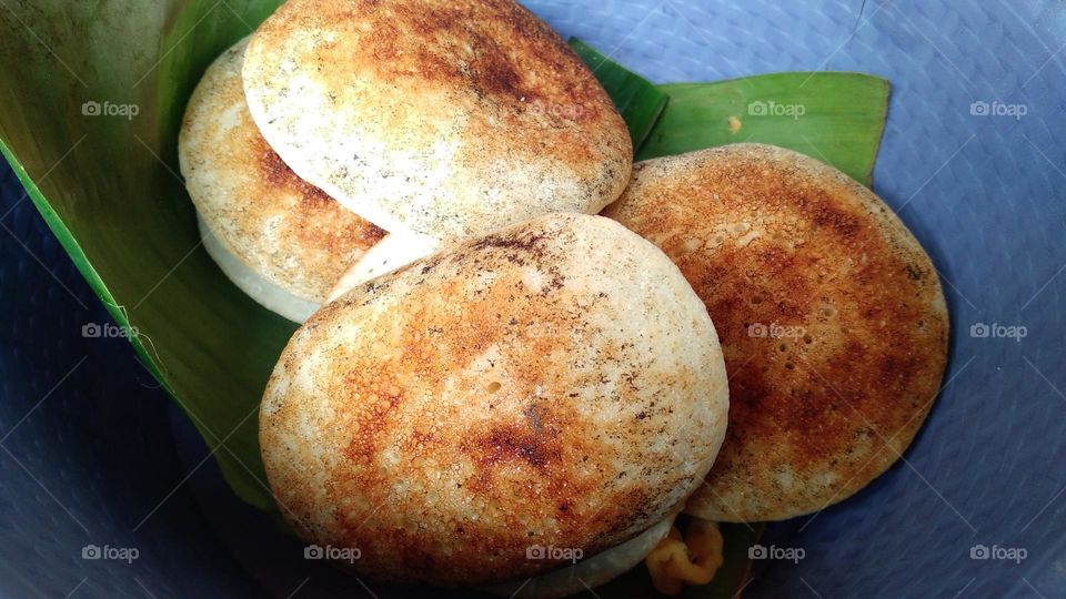 Serabi cake is a traditional market snack originating from Indonesia