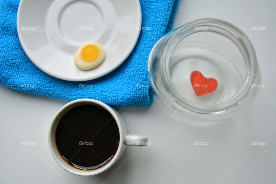 shapes: art food and drink coffee cup with sweet top view white background