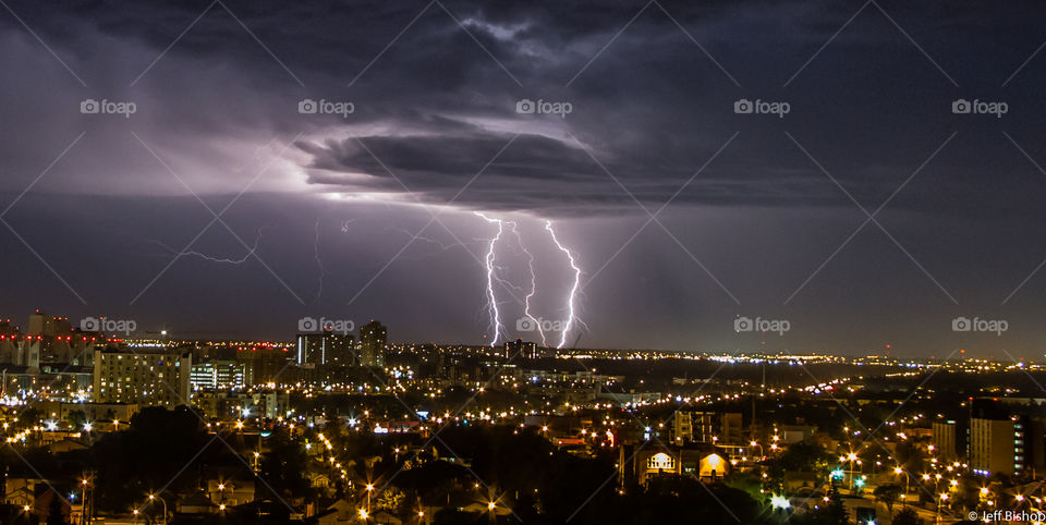 Thunderstorm over city