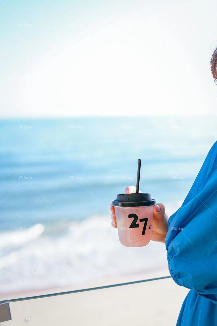 Summer vacation coffee time  on the beach 