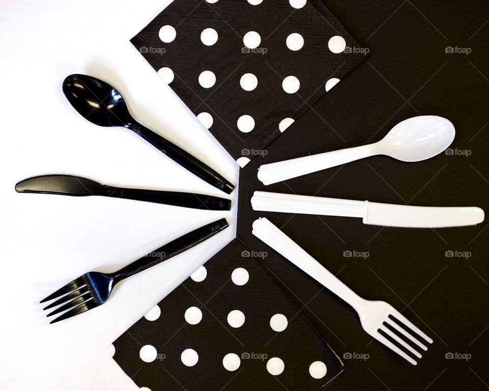 Opposites using black and white table service, abstract 