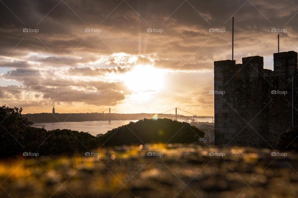 Sunset over the Castle in Lisbon, Portugal