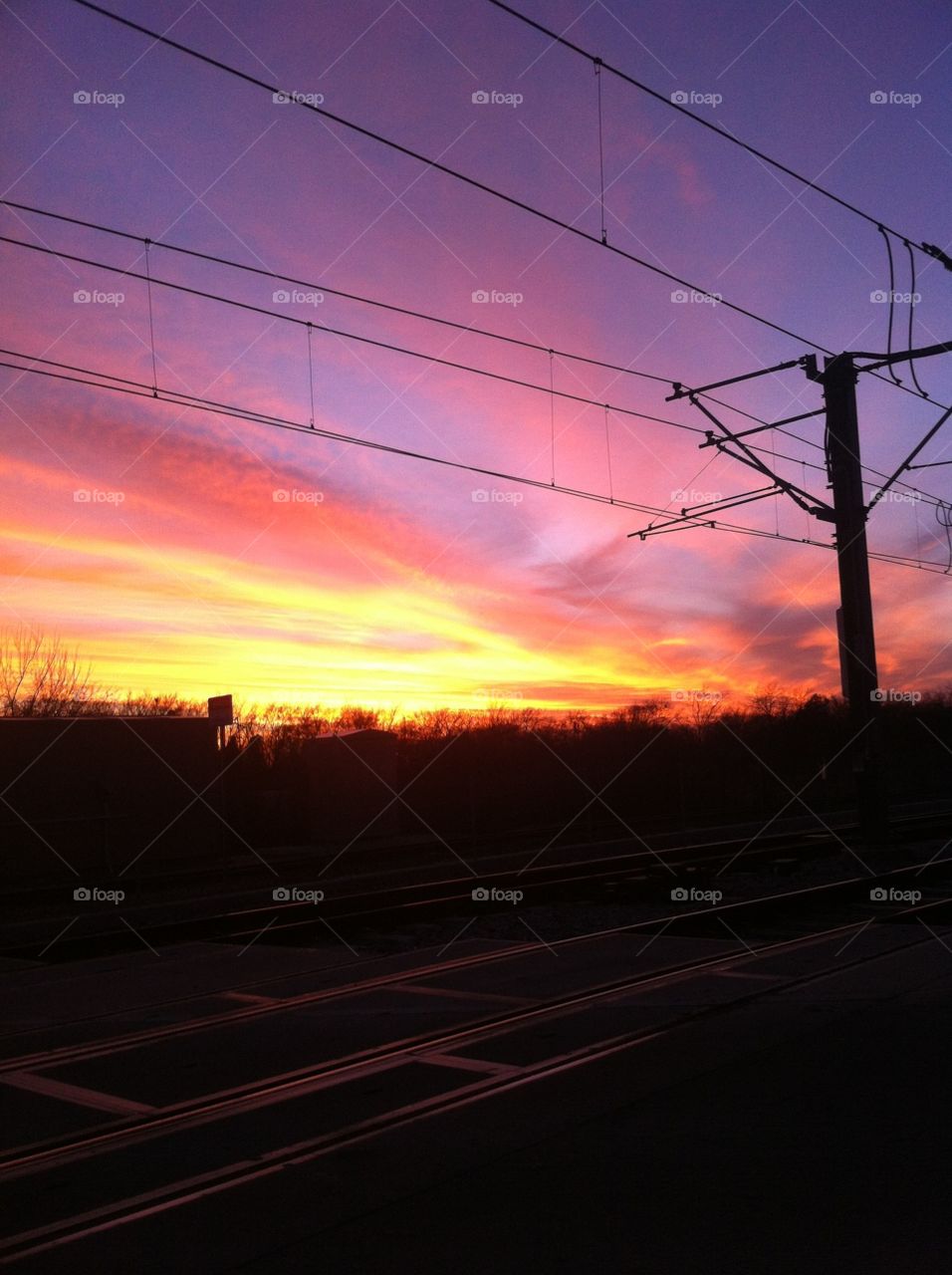 Train track sunset. Dallas sunset