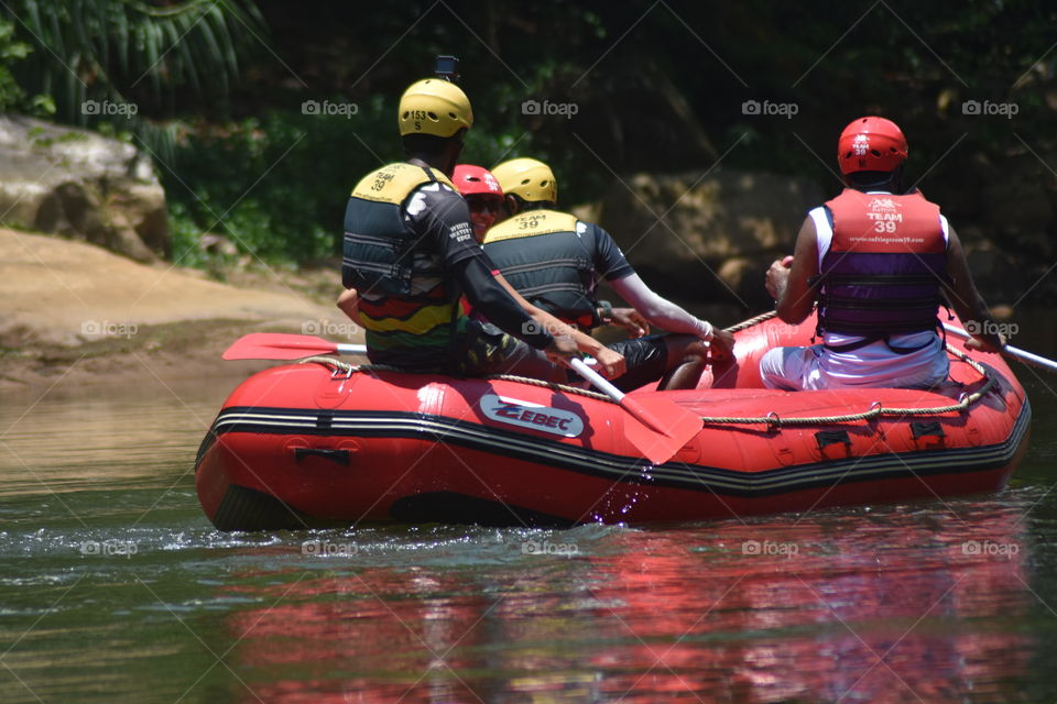 A group of white water rafting