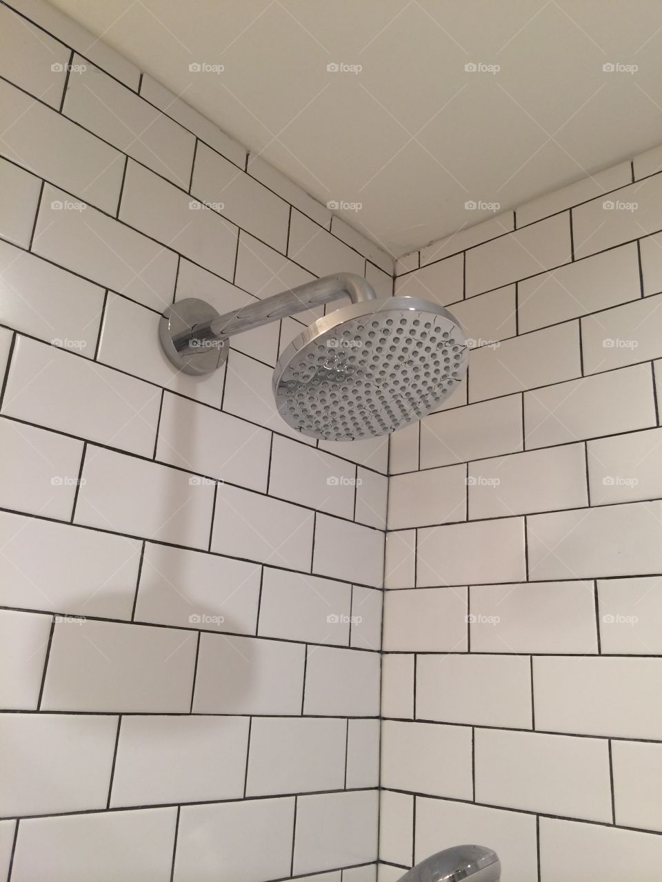Shower head and subway tile