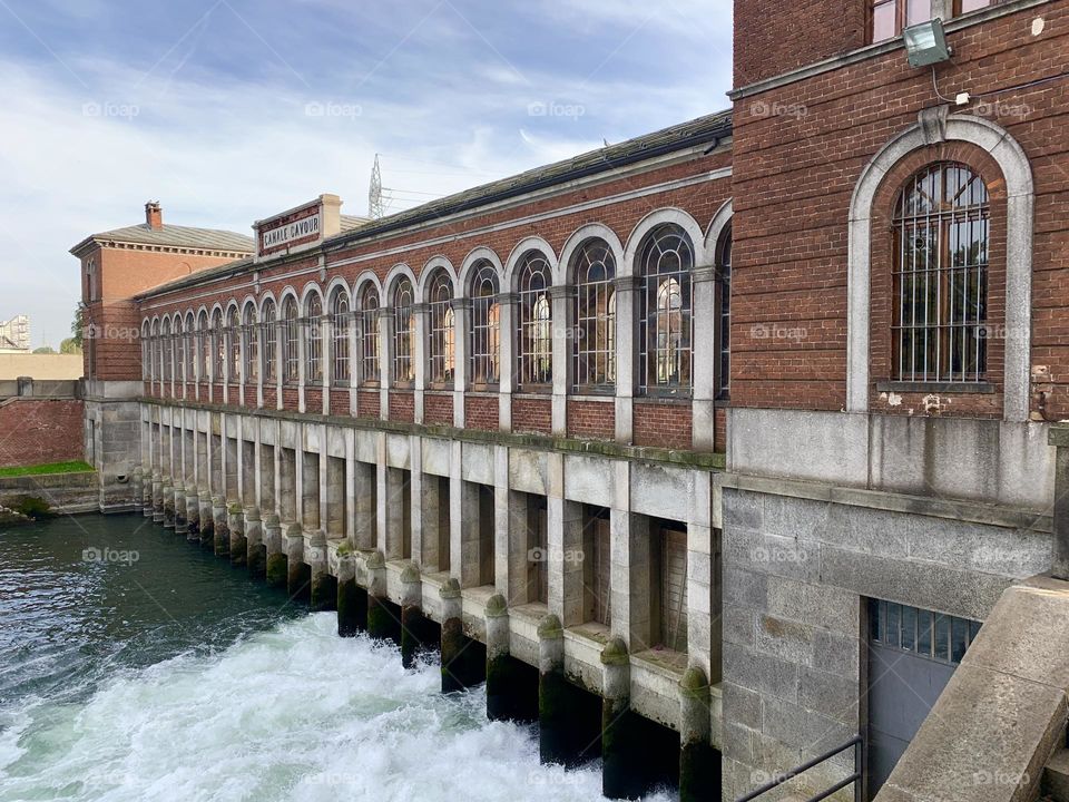 Intake building of the Cavour Canal in Chivasso. The most important canal in Italy.