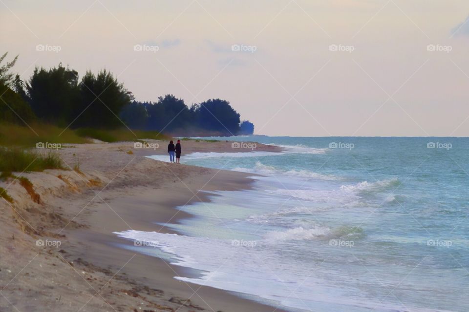 The beautiful beach and ocean waves at Manosota Key, Englewood, Florida.