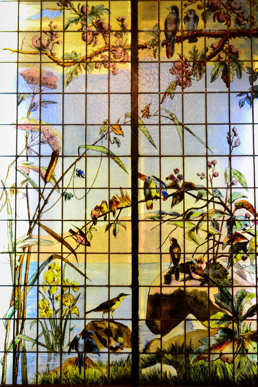 Stained glass in window
