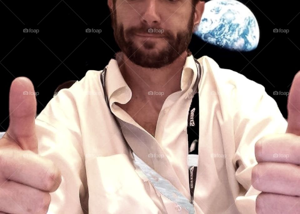 hipster beard traveling in space