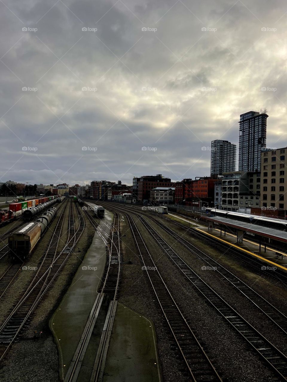 View of the Waterfront Station train tracks from the SeaBus Terminal in Downtown Vancouver 