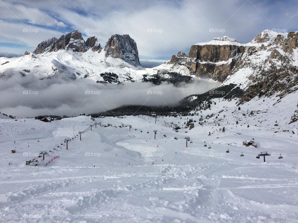 Skiing in Dolomites Mountain 