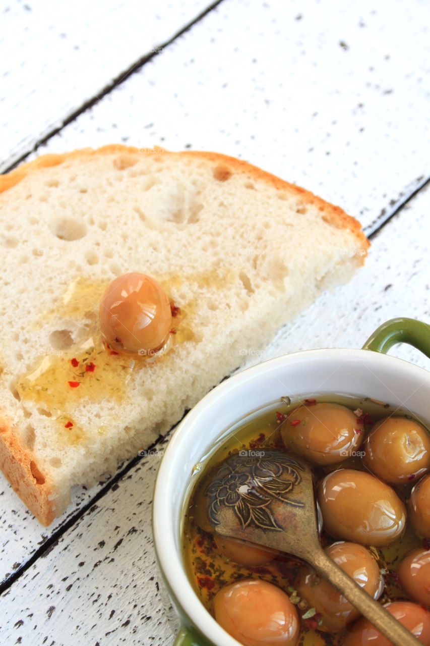 Green olives and bread