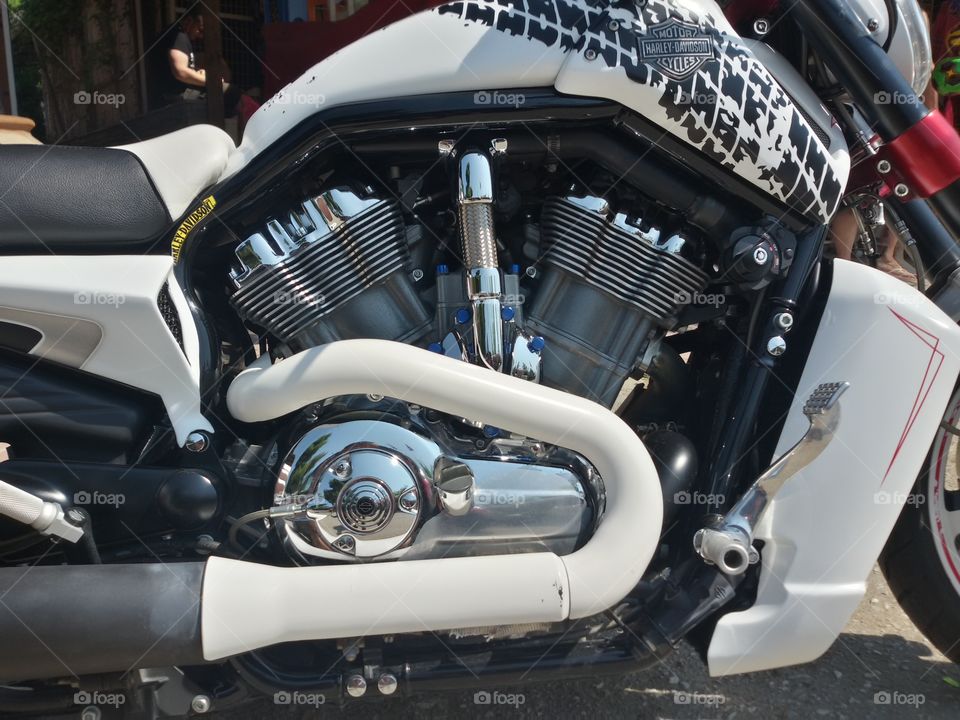 Harley Davidson engine. Psakoudia, Road House beach bar, Greece