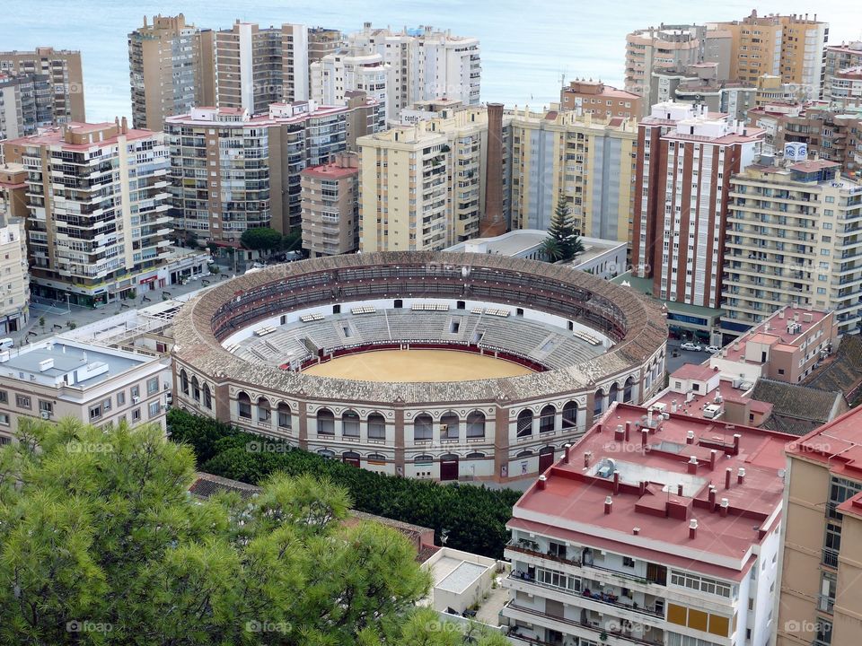 High angle view of Málaga's cityscape.