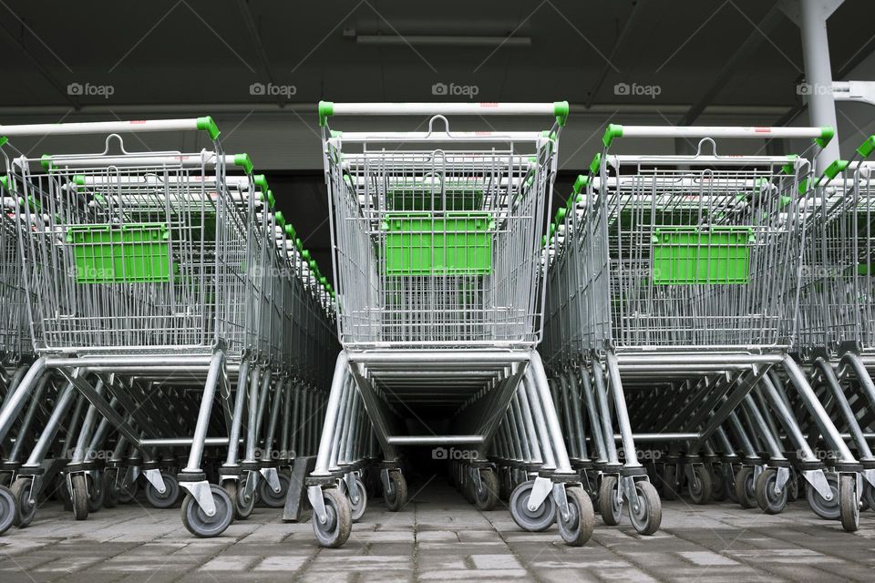 row of empty cart in the supermarket