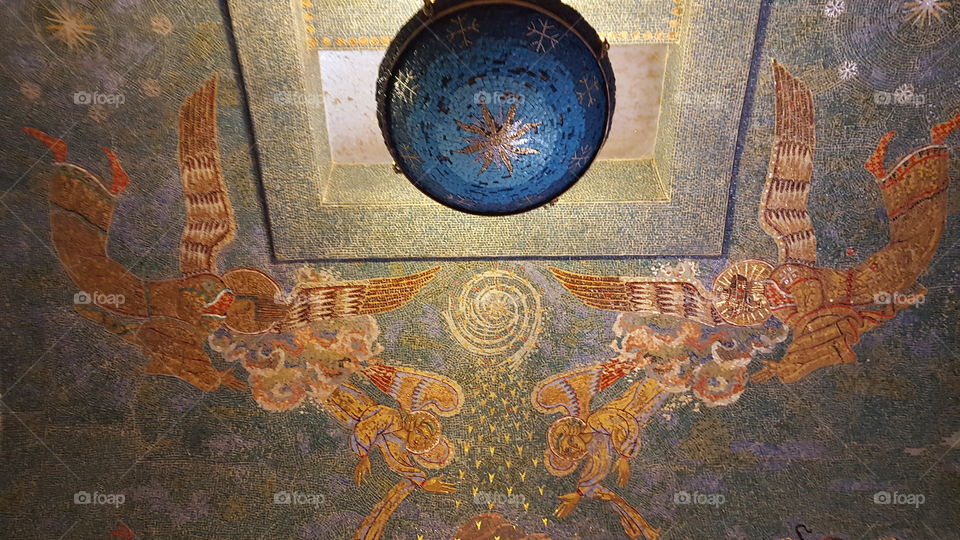 Ceiling by mosaic in the monastery in Ottrot in France