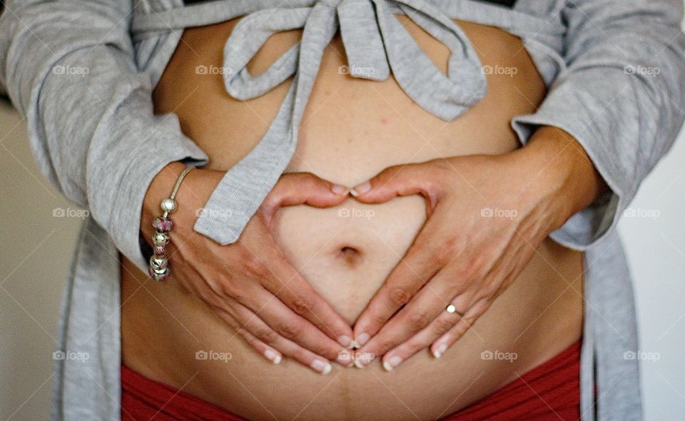 Belly, heart, baby, pregnant, woman, motherhood