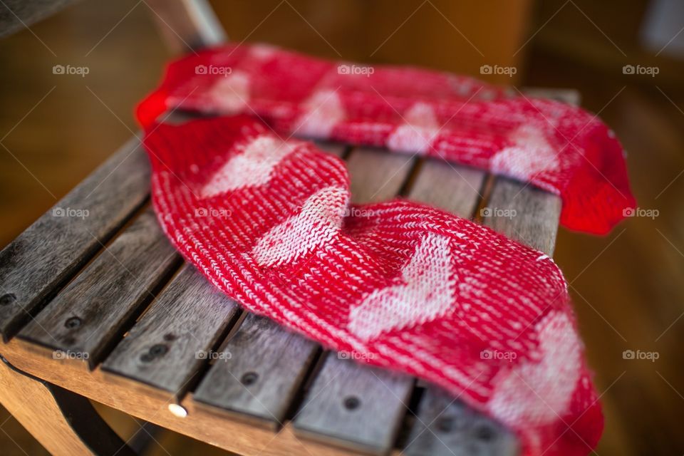 Red socks on a chair