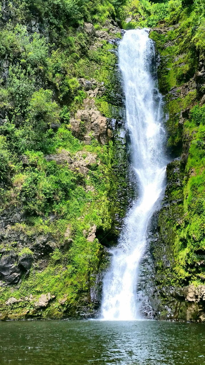 Mo'oula Falls in Halawa Valley,  Moloka'i