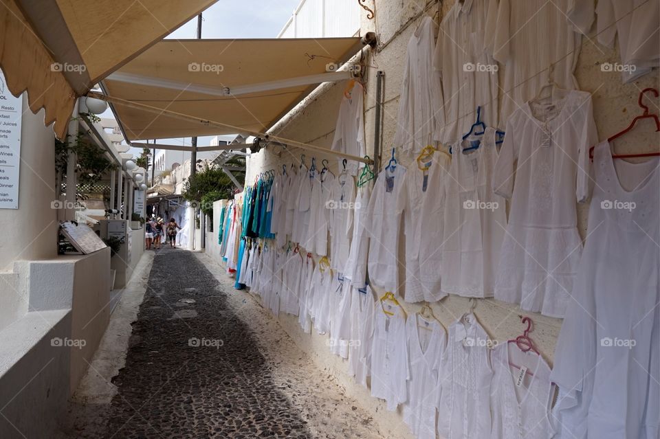 White clothing for sale in Fira, Greece, Santorini 