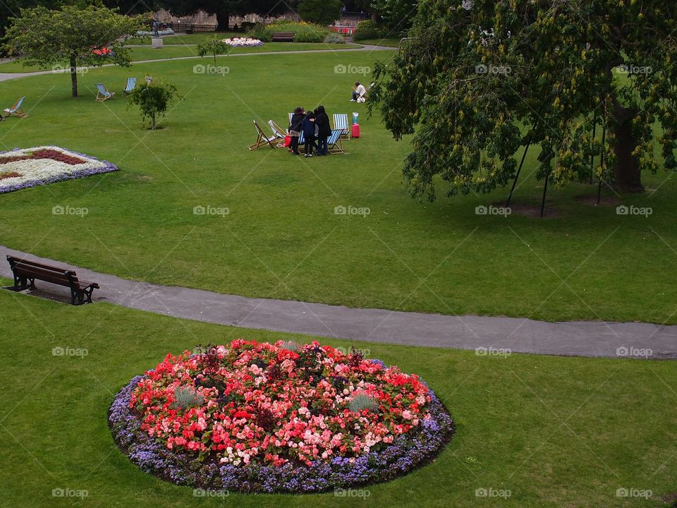 An urban park in Bath in England on a summer day on vacation 