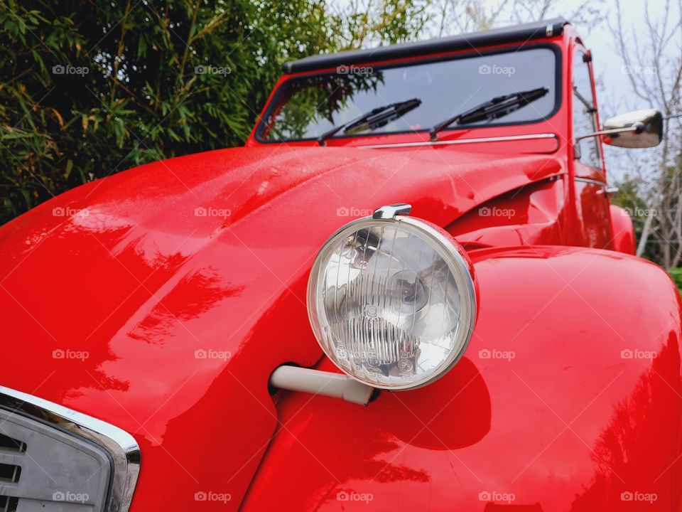 detail of red vintage car