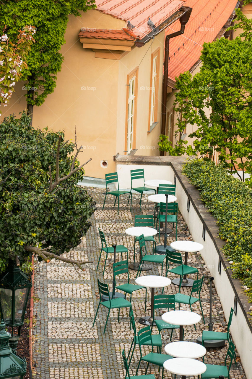 Empty cafe in Prague