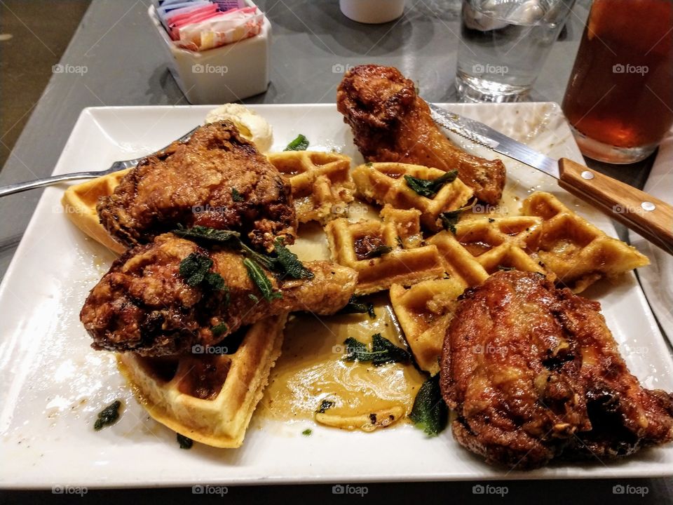 Chicken and waffles at brunch!!!