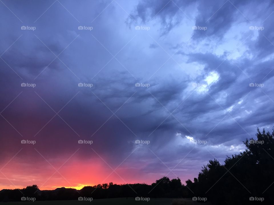 October Kansas Dusk. Sunset with storm clouds