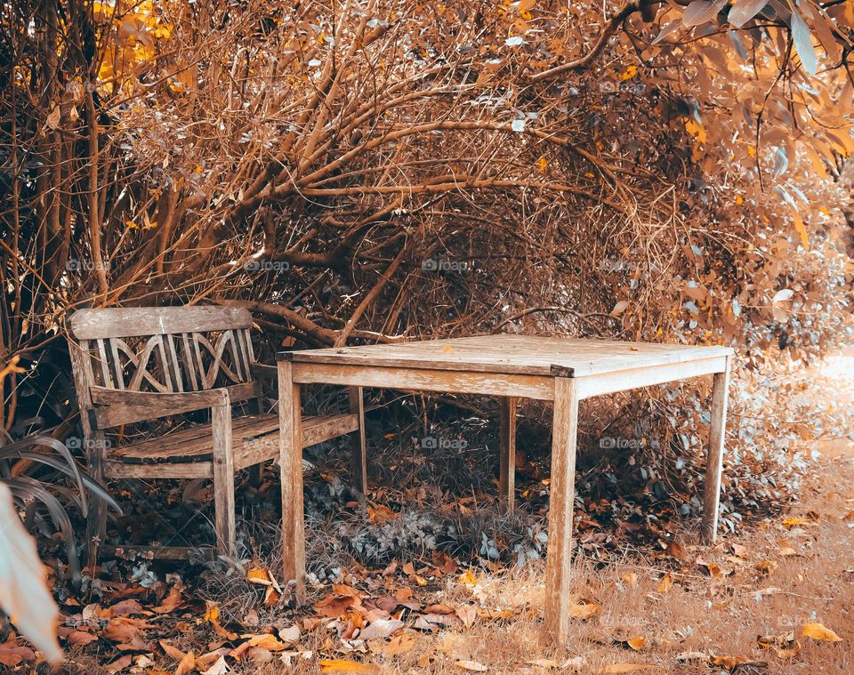 Old wooden chair and table