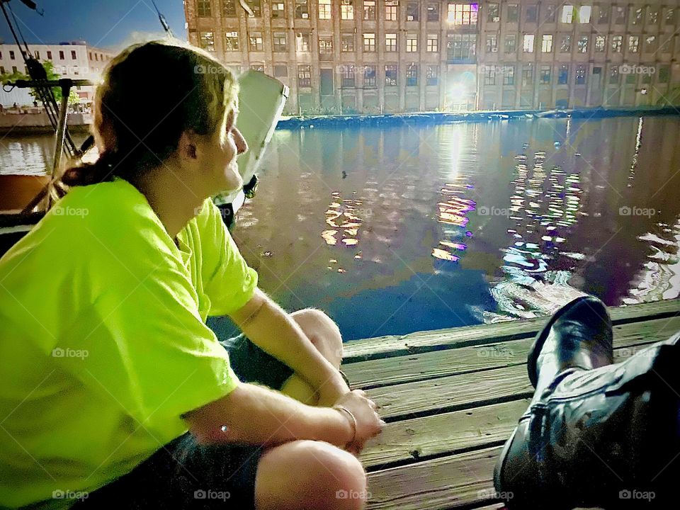 Looking round the bend of the “East River” where the “Independence Day” fireworks are being prepared on the evening of “July 4th, 2022”. Hypnotic Productions