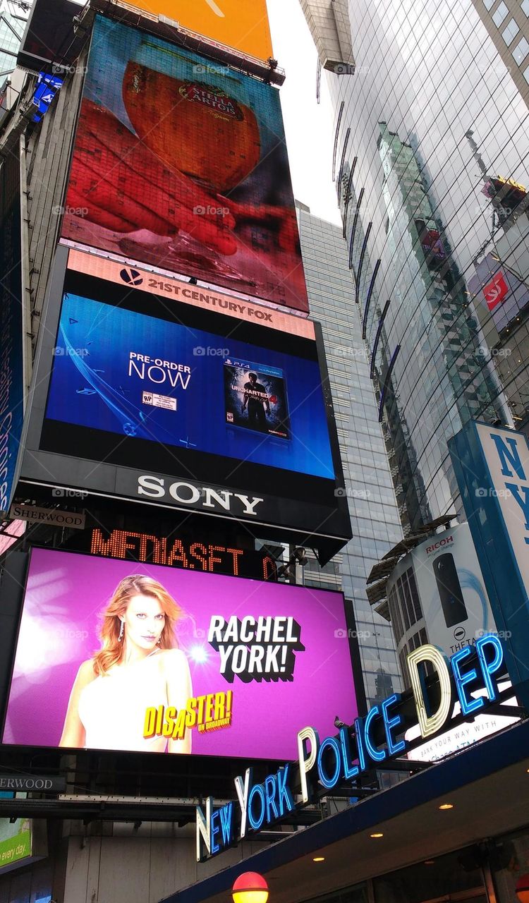 Times Square Looking Up NYC