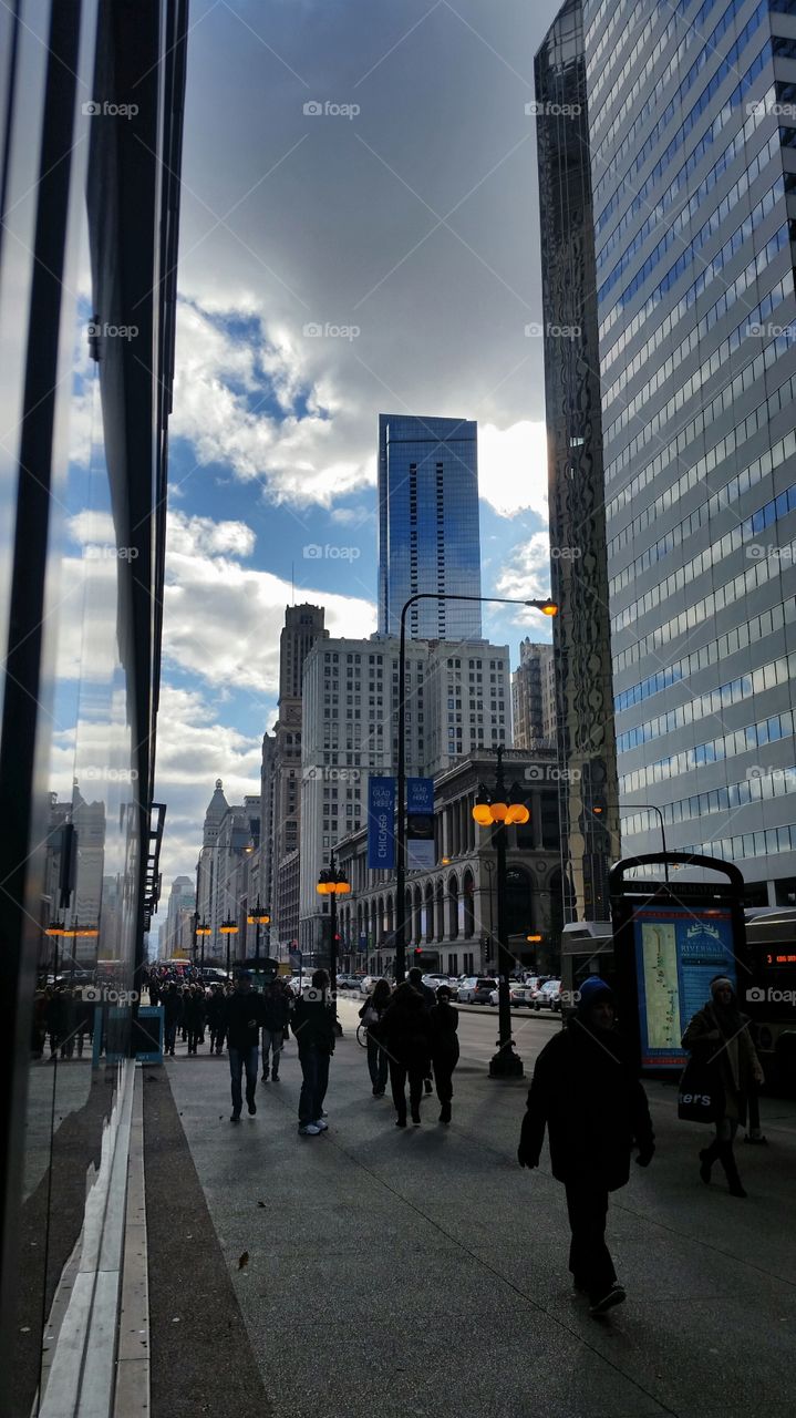 downtown chicago on a cold, sunny day