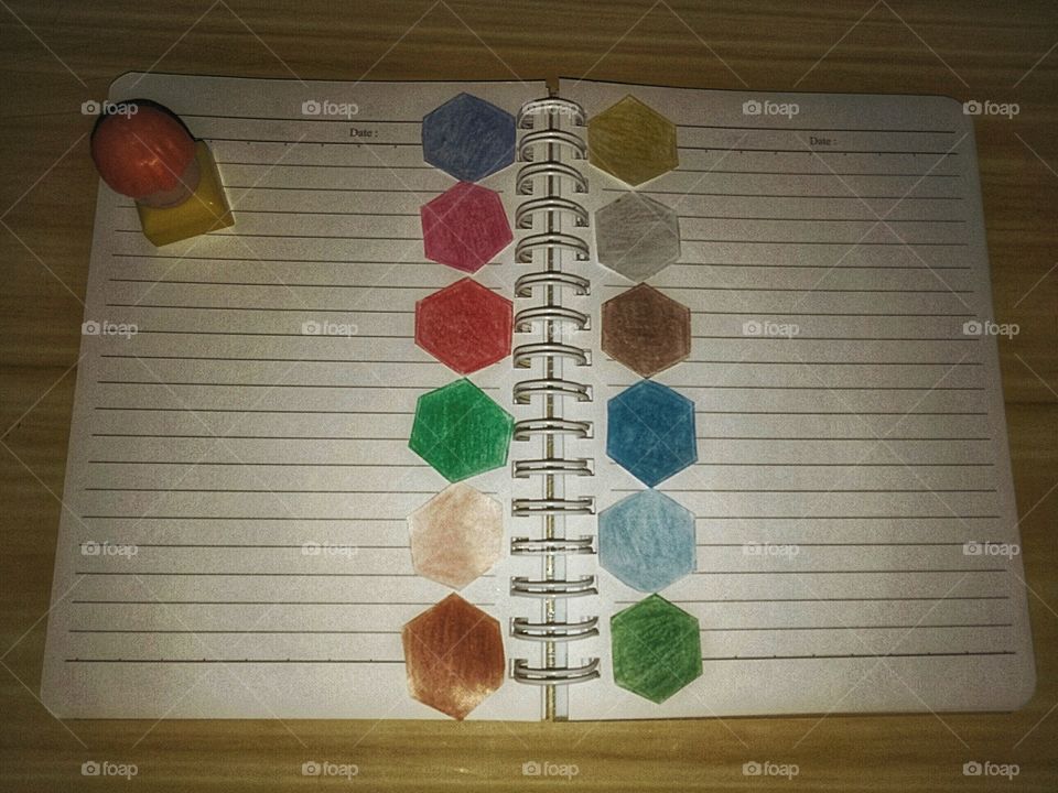 the colored hexagon shape in the diary book