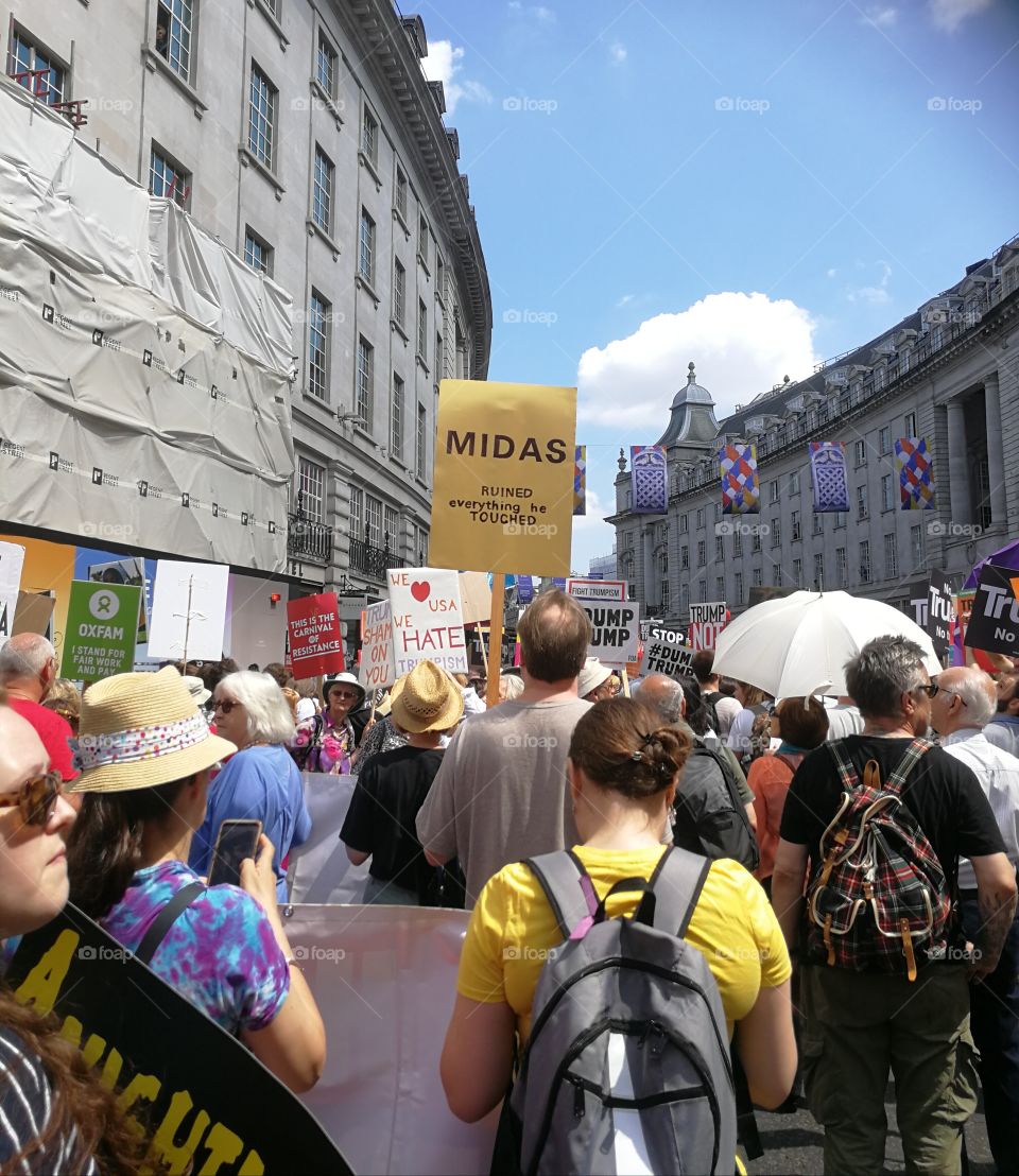 Marching against midas trump, resist Trump, London March, 13 July 2018